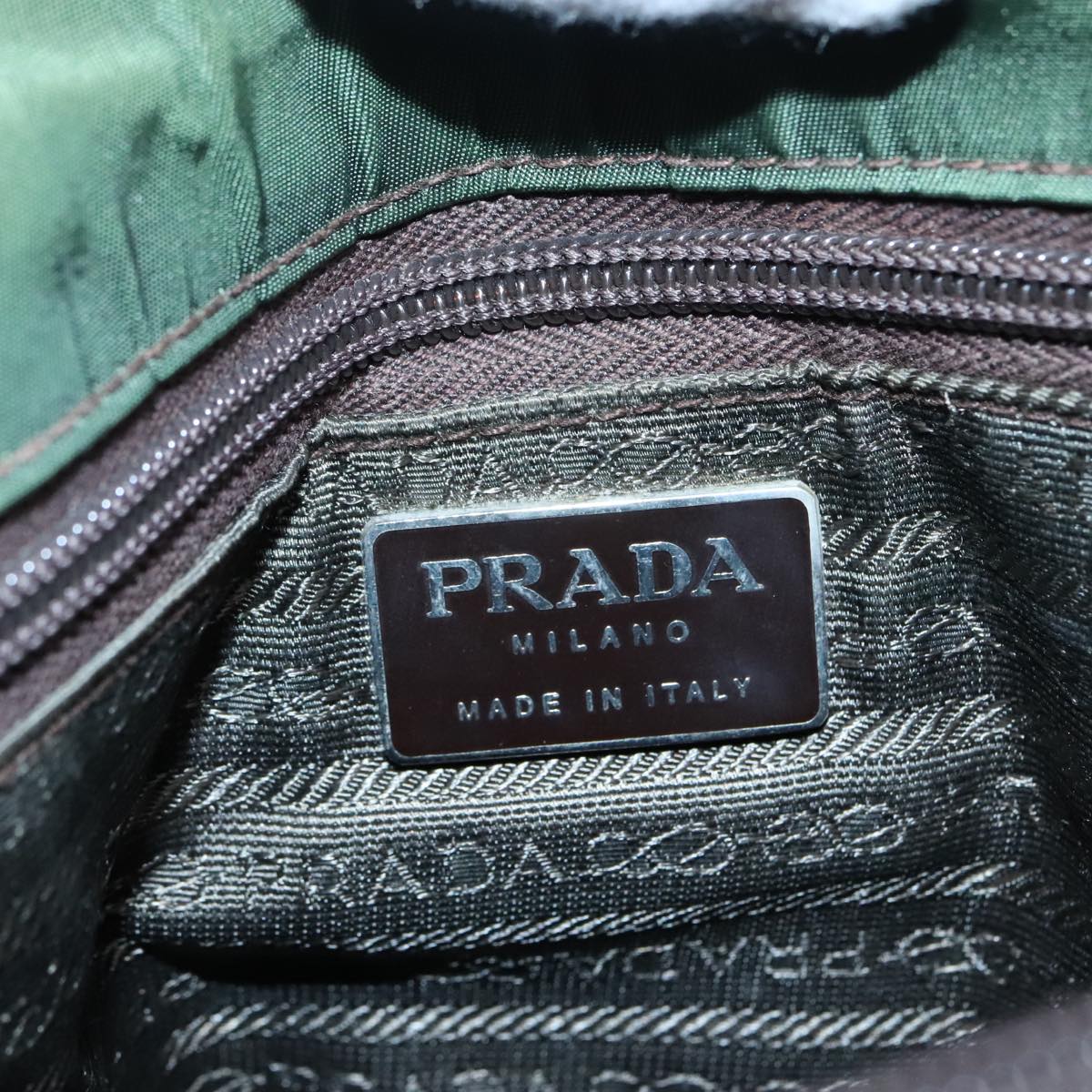 PRADA Hand Bag Nylon Green Silver Auth 88238