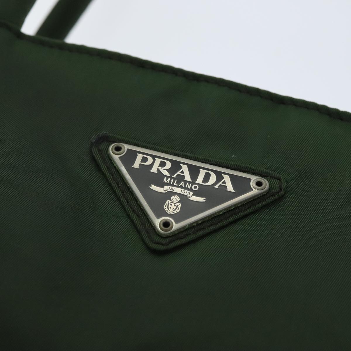 PRADA Hand Bag Nylon Green Silver Auth 88239