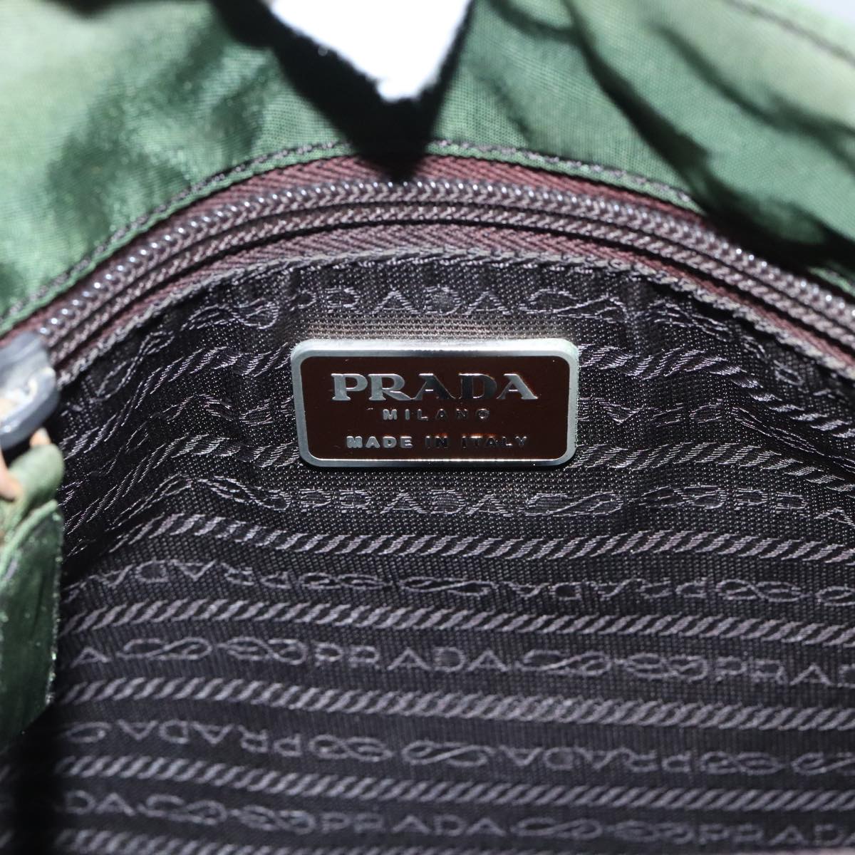 PRADA Hand Bag Nylon Green Silver Auth 88239