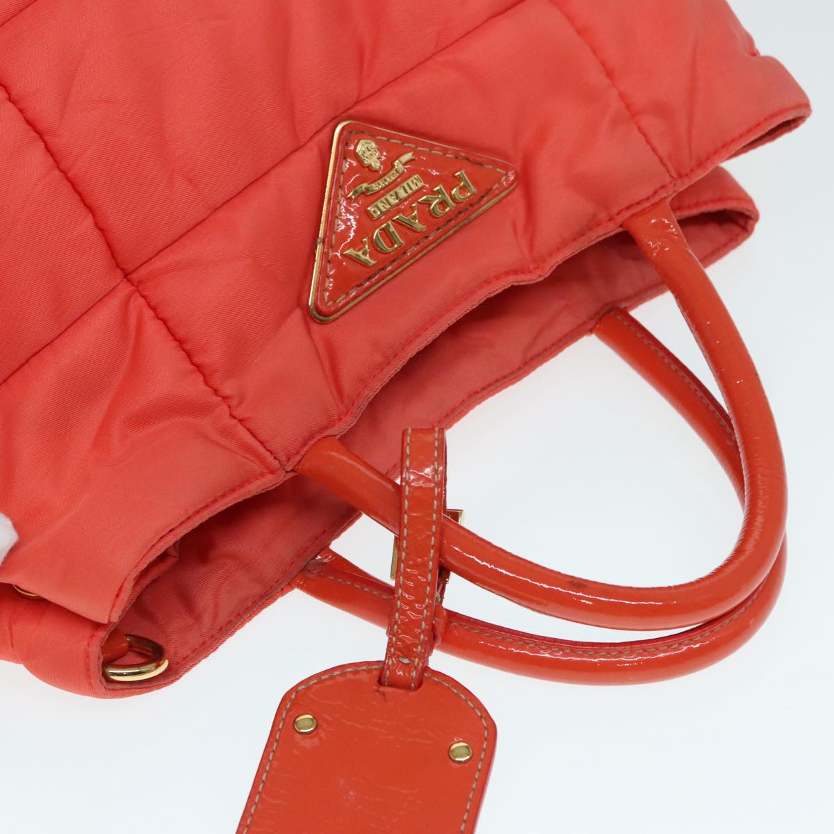 PRADA Hand Bag Nylon 2way Orange Gold Auth 88241