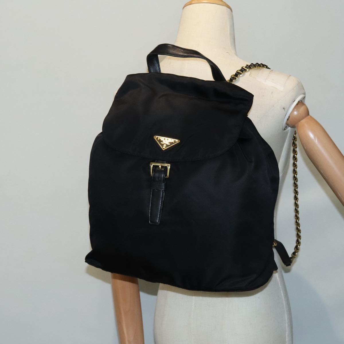 PRADA Backpack Nylon Black Gold Auth 88260