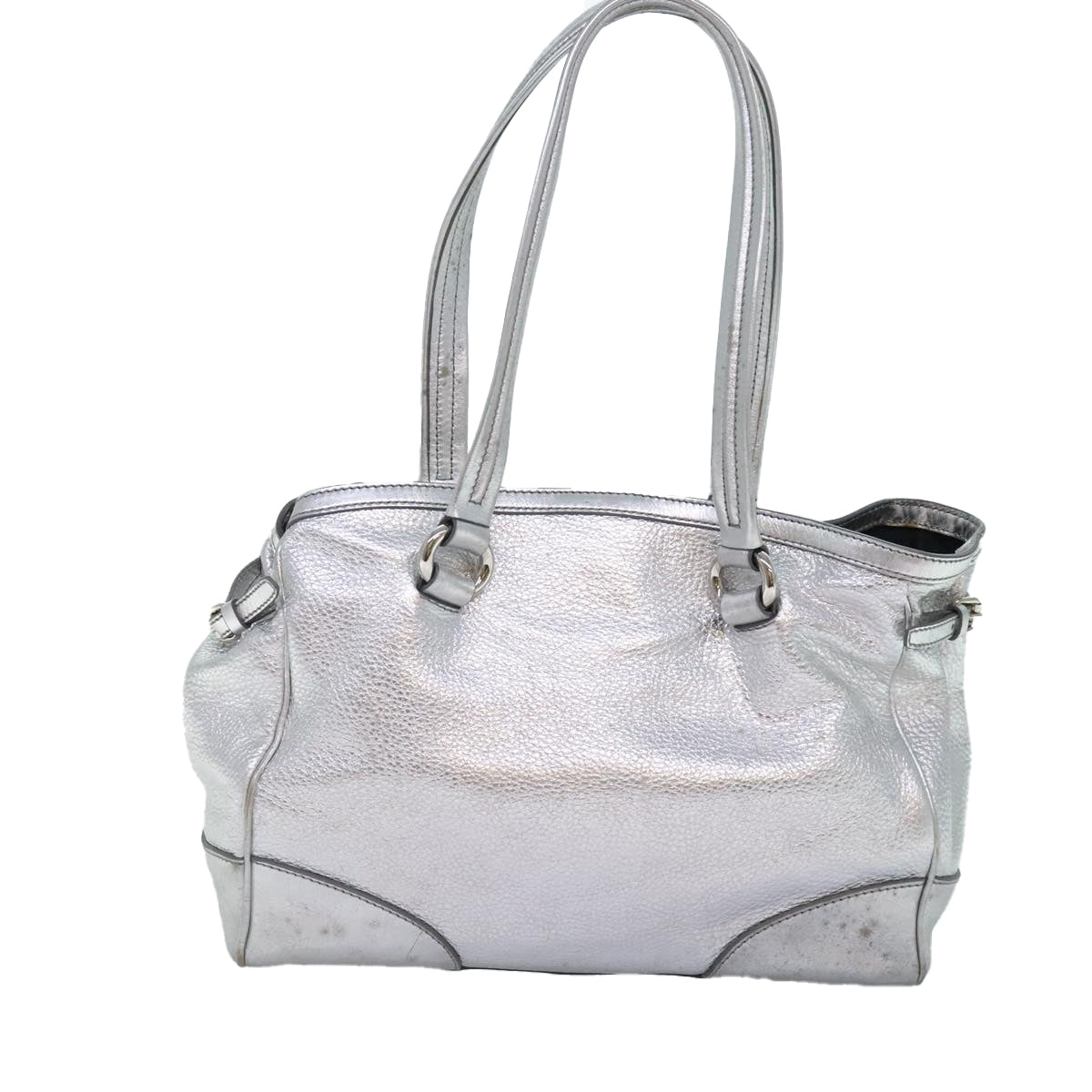 CELINE Tote Bag Leather Silver Auth 88261