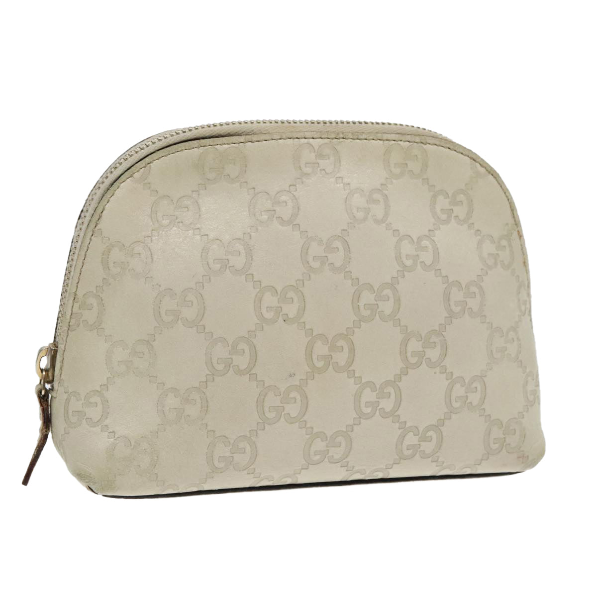 GUCCI Guccissima GG Canvas Pouch Leather Beige Gold 141810 Auth 88270