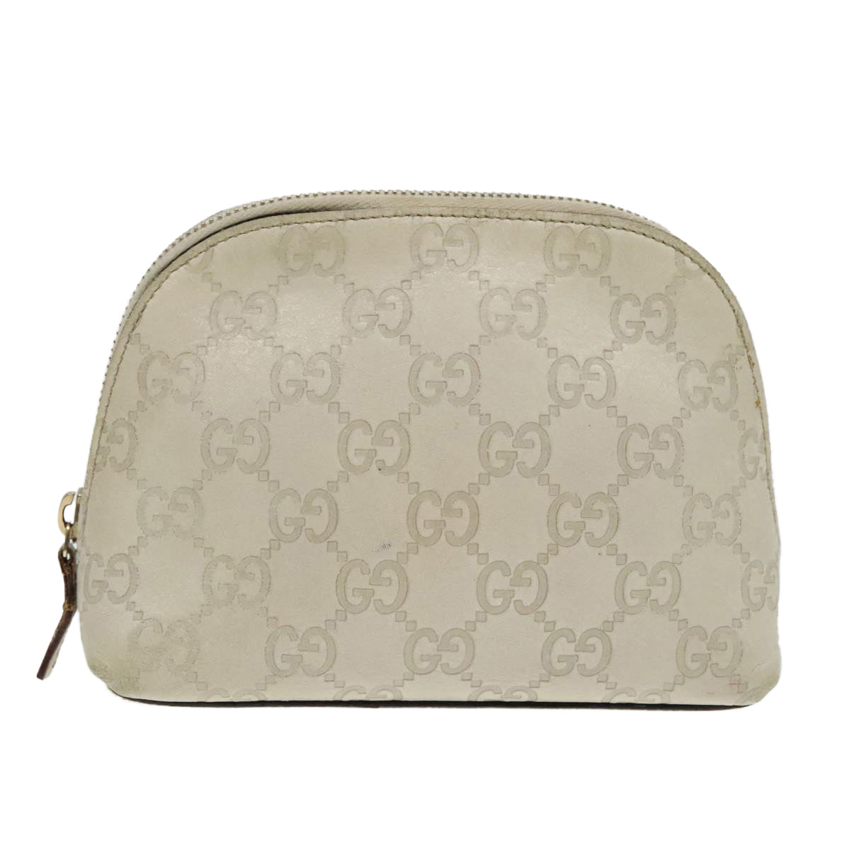 GUCCI Guccissima GG Canvas Pouch Leather Beige Gold 141810 Auth 88270