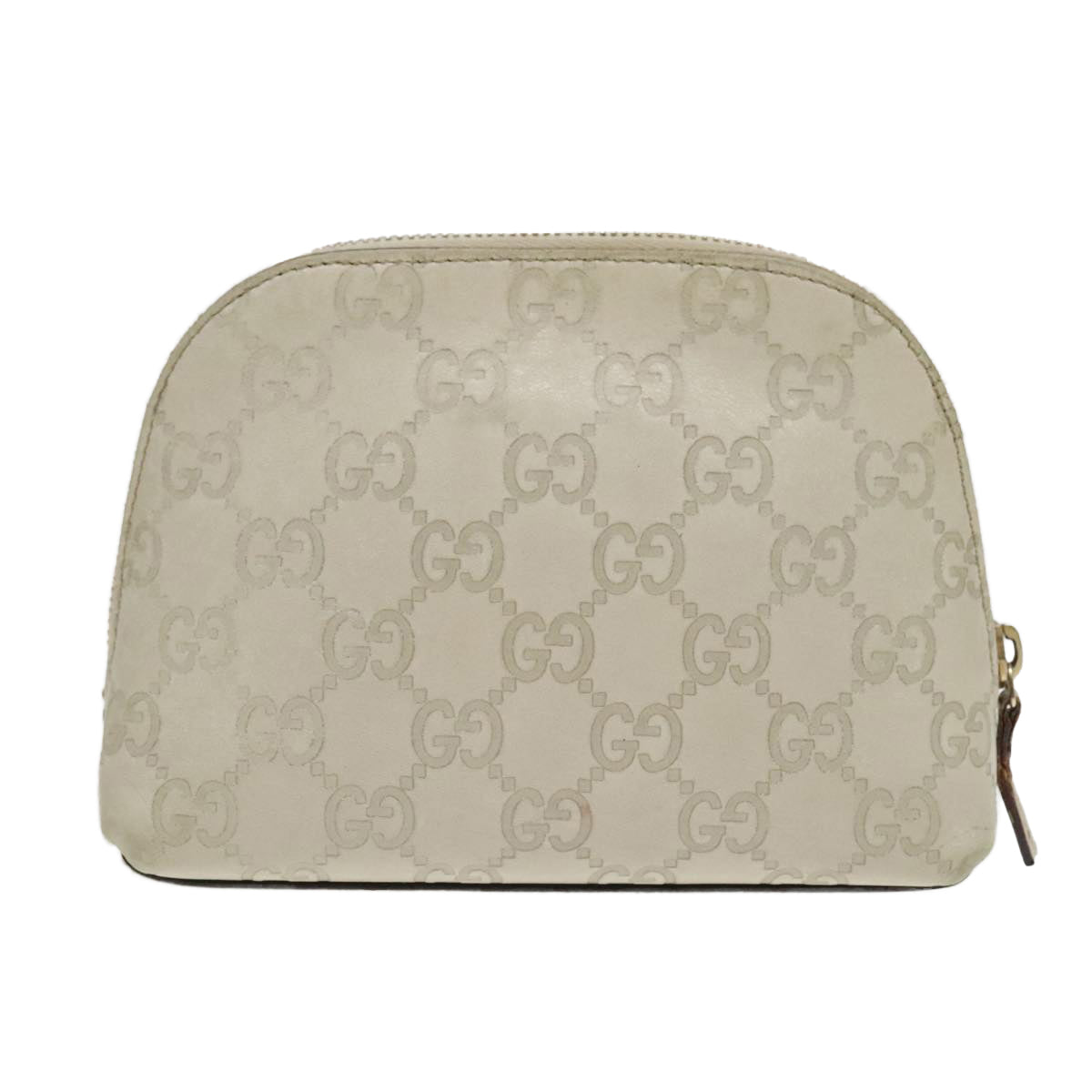 GUCCI Guccissima GG Canvas Pouch Leather Beige Gold 141810 Auth 88270