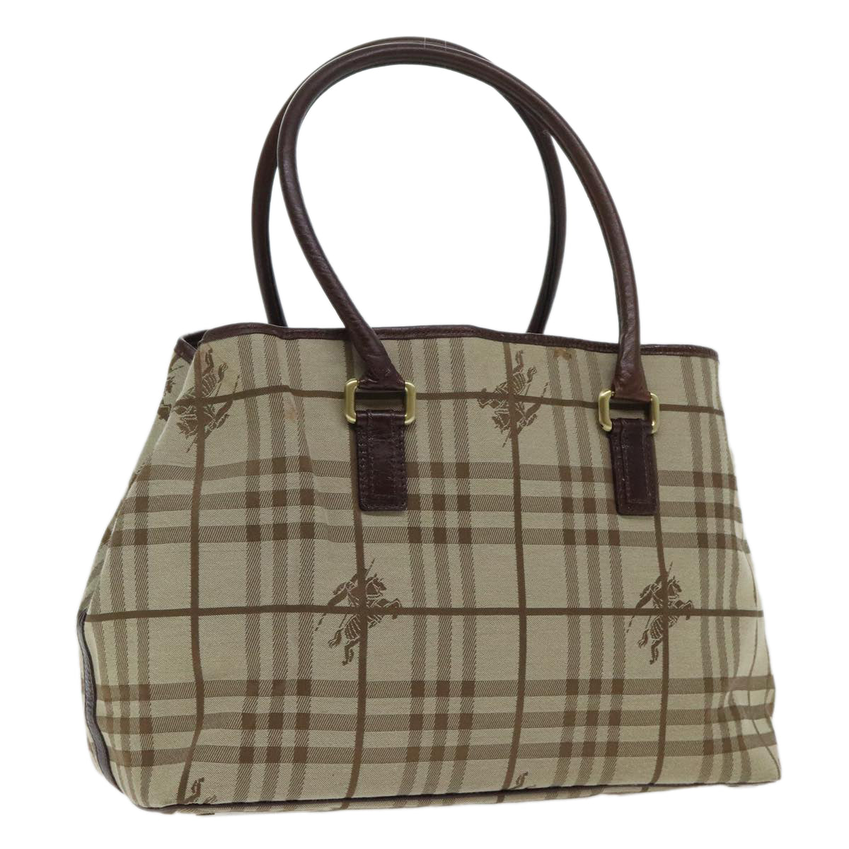 BURBERRY Nova Check Tote Bag Canvas Beige Auth 88275