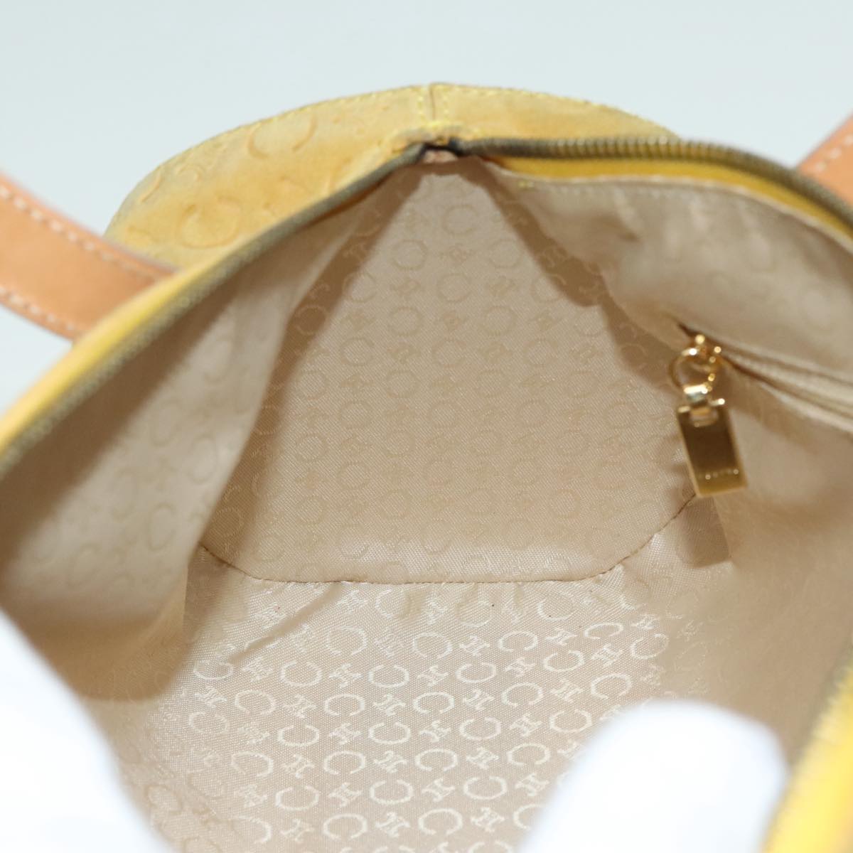 CELINE C Macadam Canvas Hand Bag Yellow Gold Auth 88280