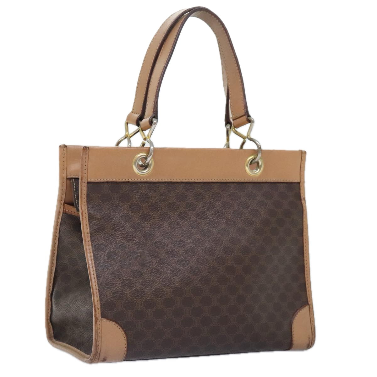 CELINE Macadam Canvas Hand Bag PVC Leather Brown Gold Auth 88288