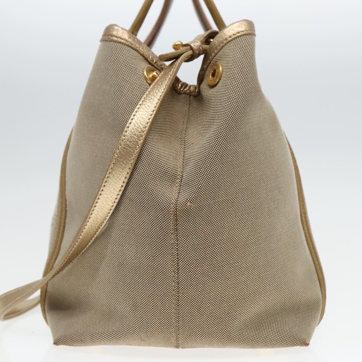 PRADA Hand Bag Canvas 2way Beige Gold Auth 88289