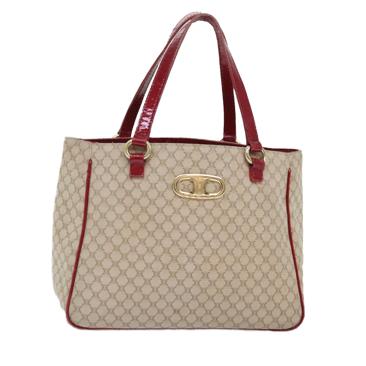 CELINE Macadam Canvas Hand Bag Beige Gold Auth 88290