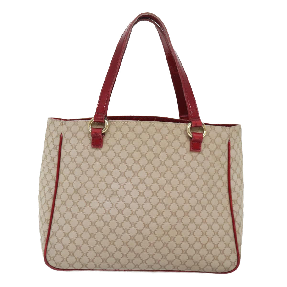 CELINE Macadam Canvas Hand Bag Beige Gold Auth 88290