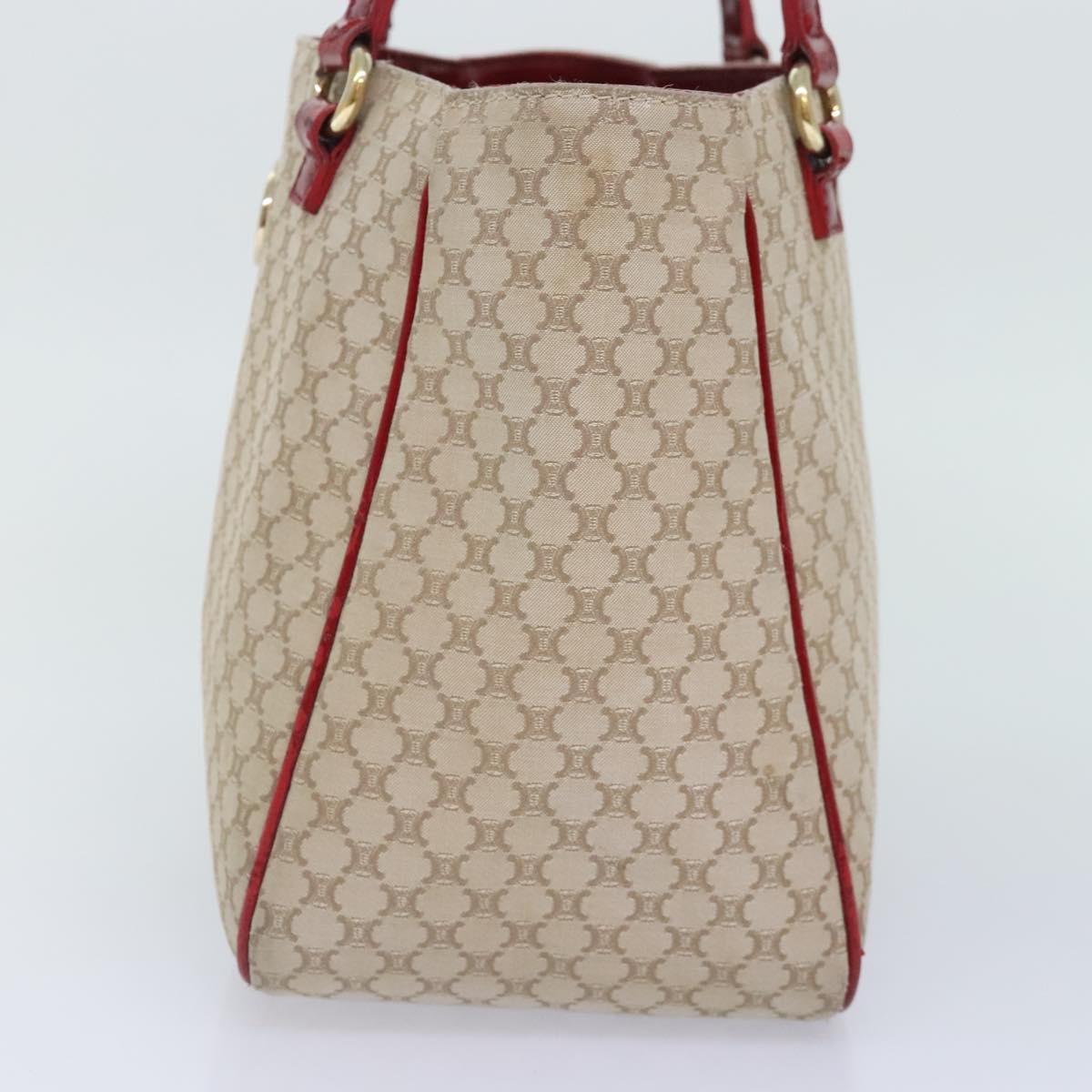 CELINE Macadam Canvas Hand Bag Beige Gold Auth 88290