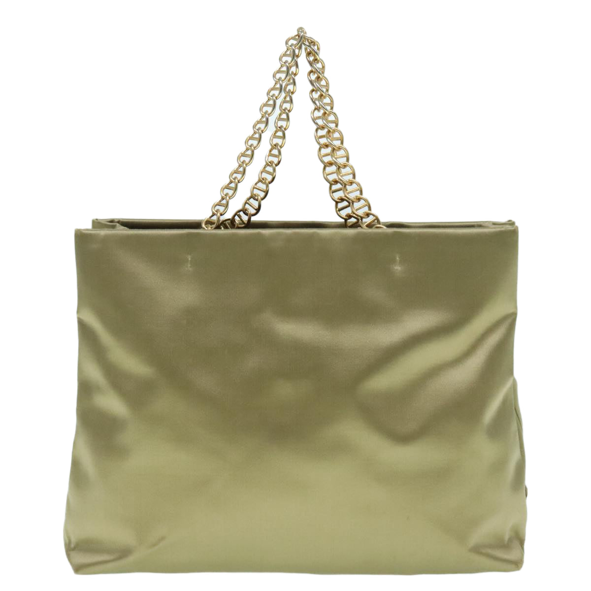 PRADA Chain Hand Bag Satin Khaki Gold Auth 88296