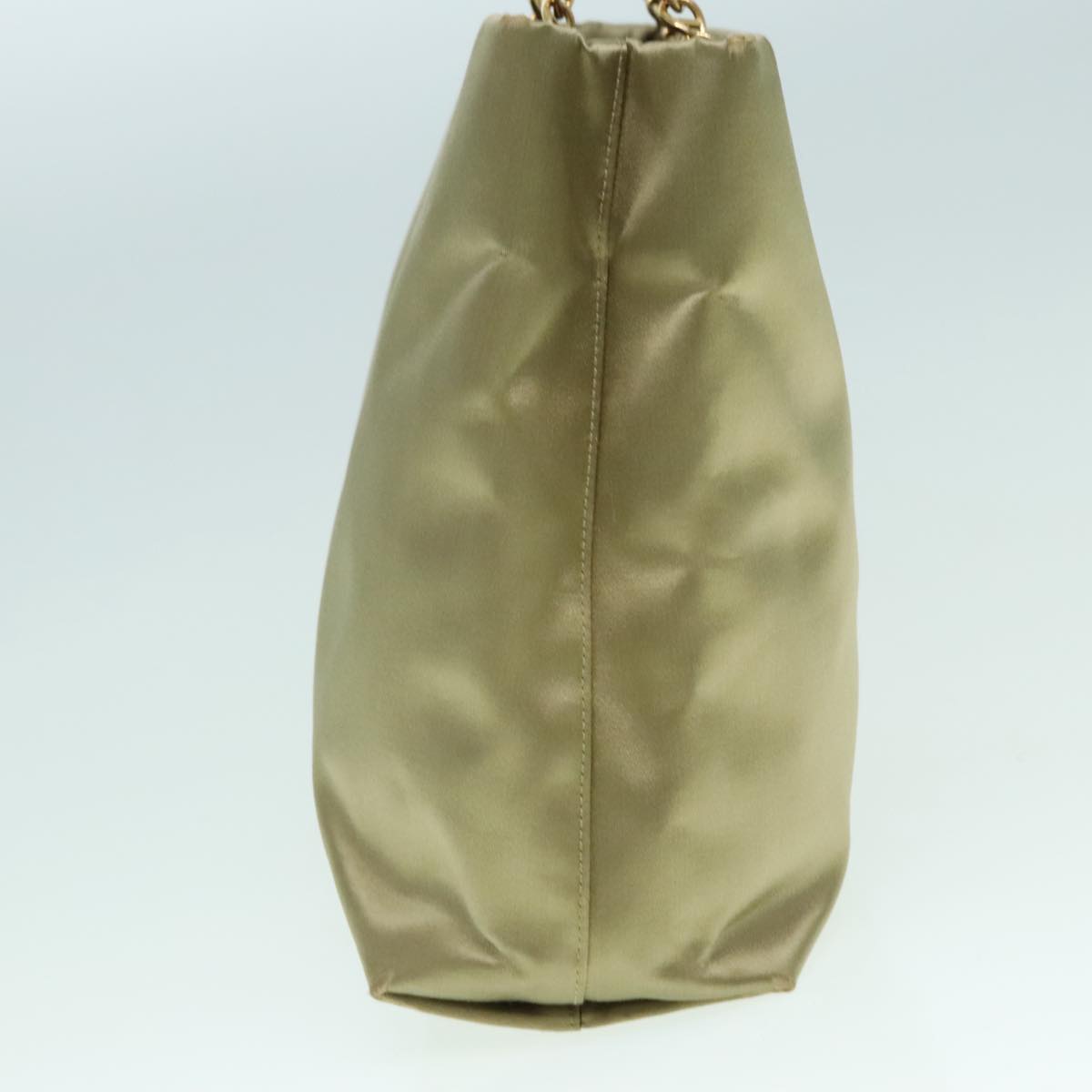 PRADA Chain Hand Bag Satin Khaki Gold Auth 88296