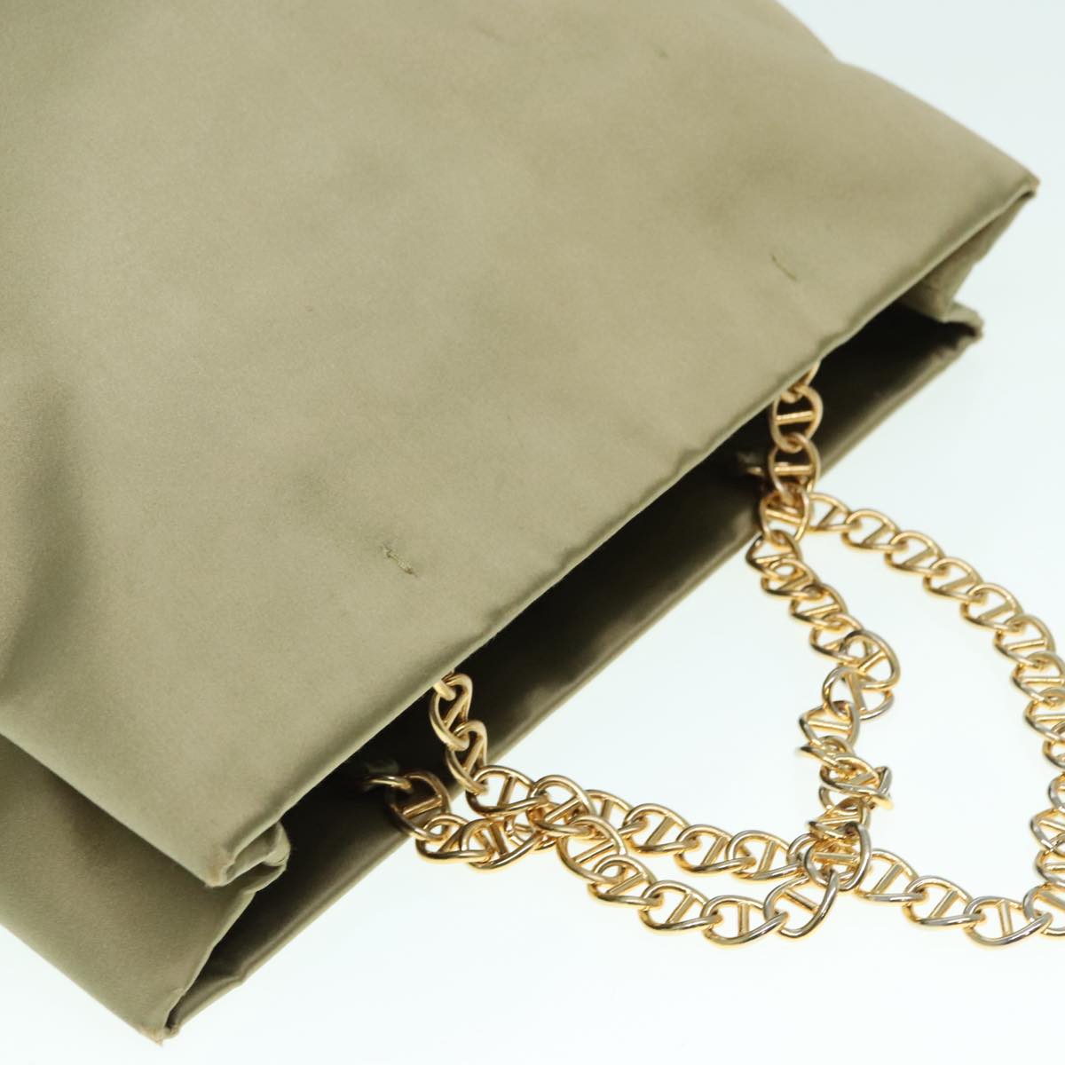 PRADA Chain Hand Bag Satin Khaki Gold Auth 88296