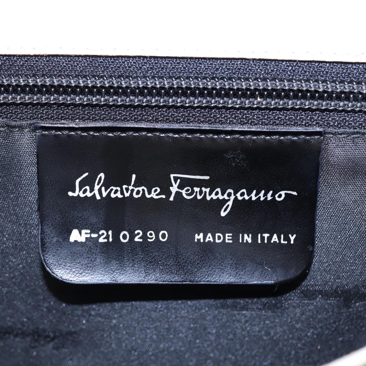 Salvatore Ferragamo Gancini Hand Bag Leather 2way White Gold Auth 88305