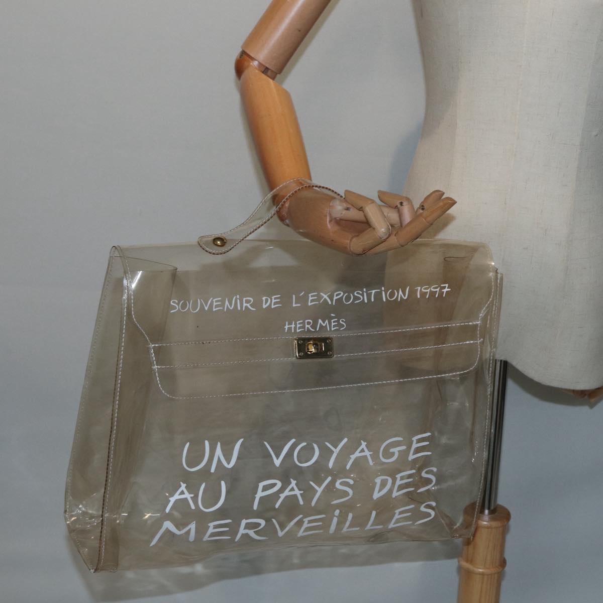 HERMES Vinyl Kelly Hand Bag Vinyl Clear Auth 88306