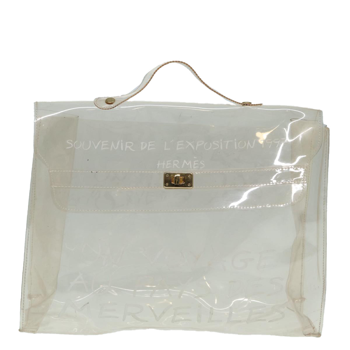 HERMES Vinyl Kelly Hand Bag Vinyl Clear Auth 88306