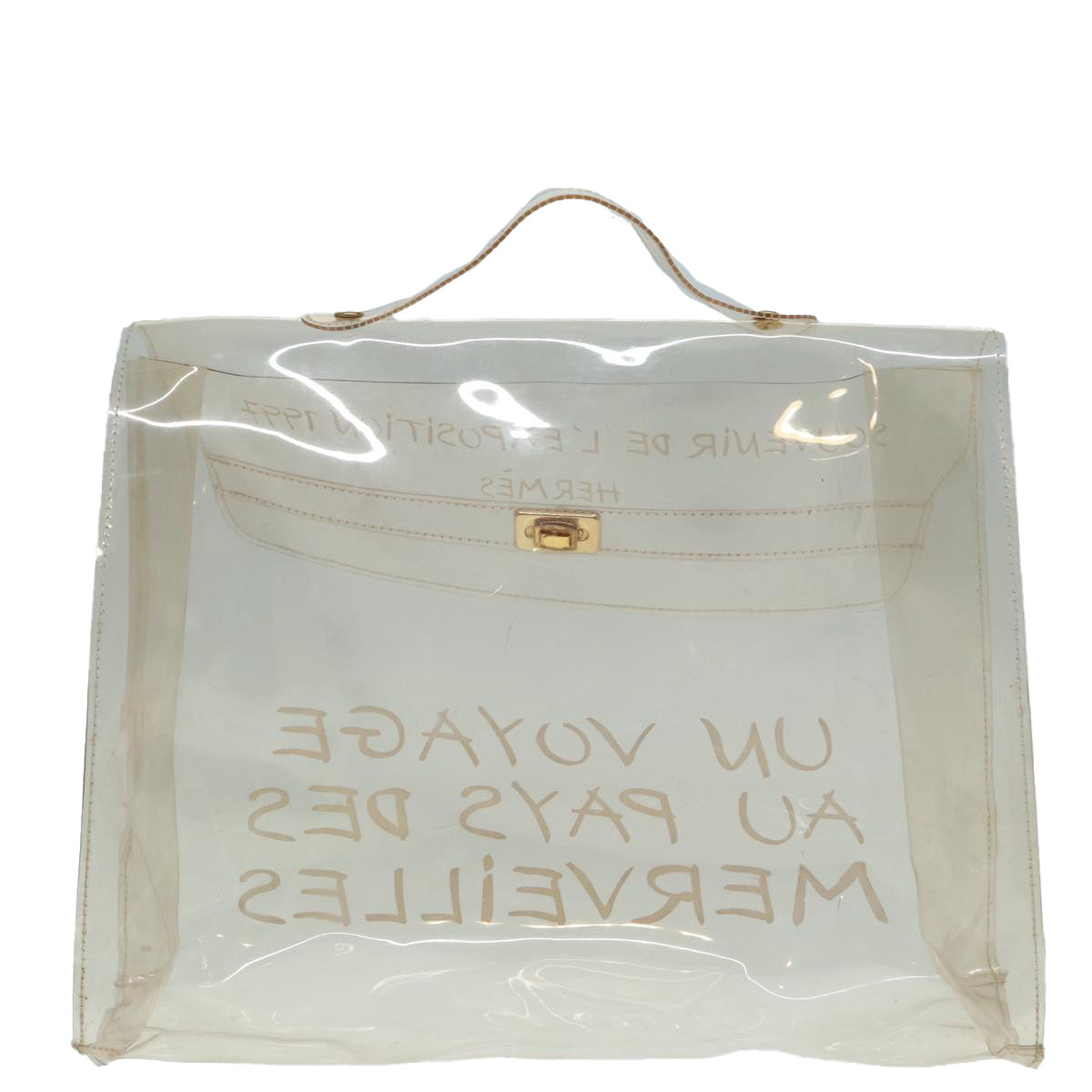 HERMES Vinyl Kelly Hand Bag Vinyl Clear Auth 88306