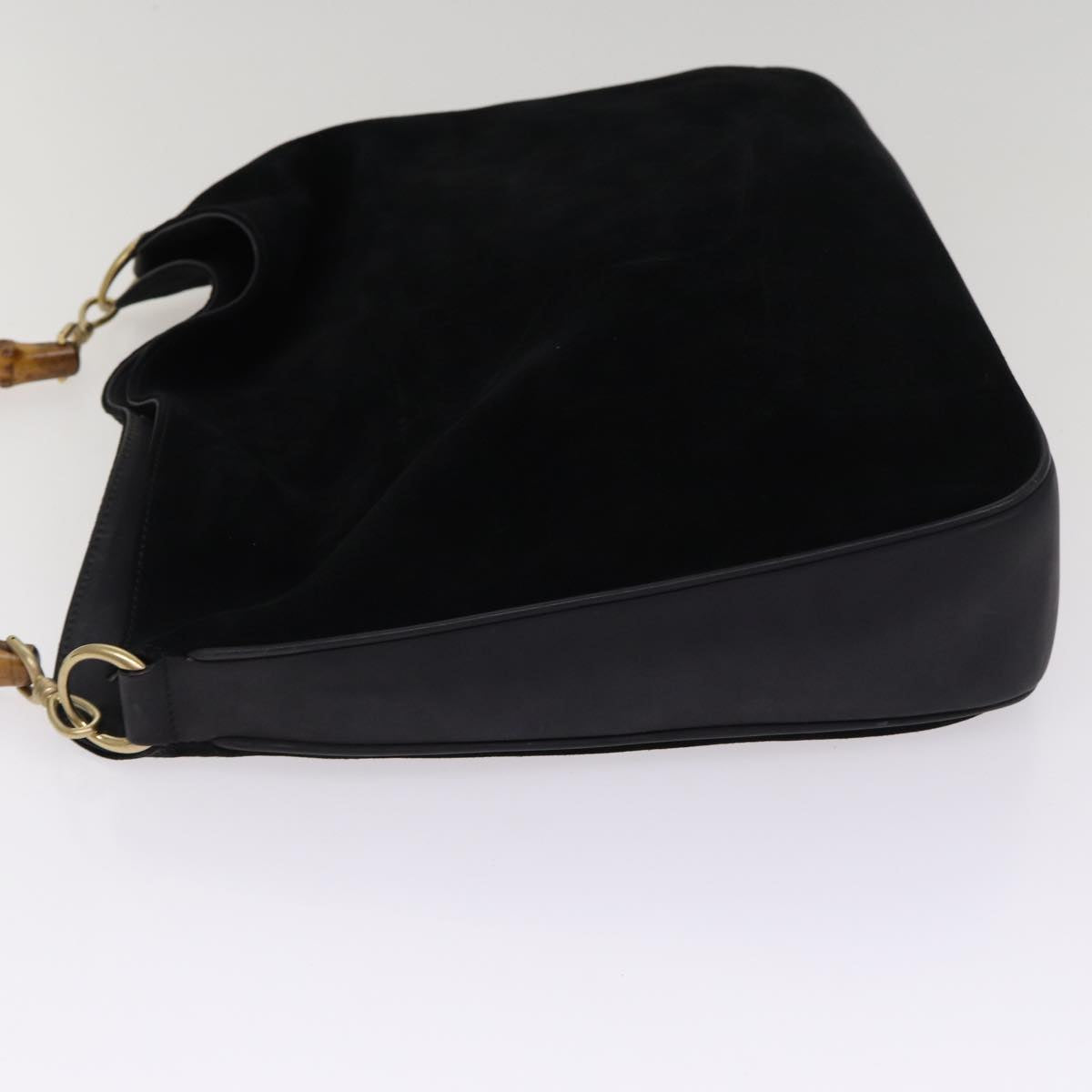 GUCCI Bamboo Hand Bag Suede 2way Black Gold 001 1014 1577 0 Auth 88406