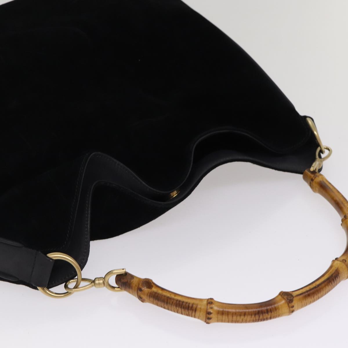 GUCCI Bamboo Hand Bag Suede 2way Black Gold 001 1014 1577 0 Auth 88406