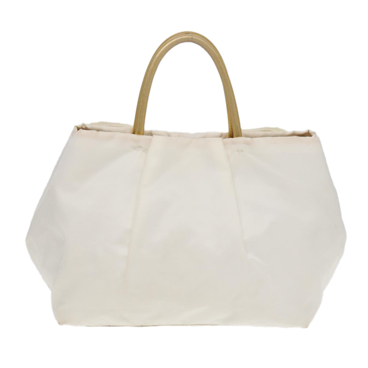 PRADA Ribbon Hand Bag Nylon White Gold Auth 88412