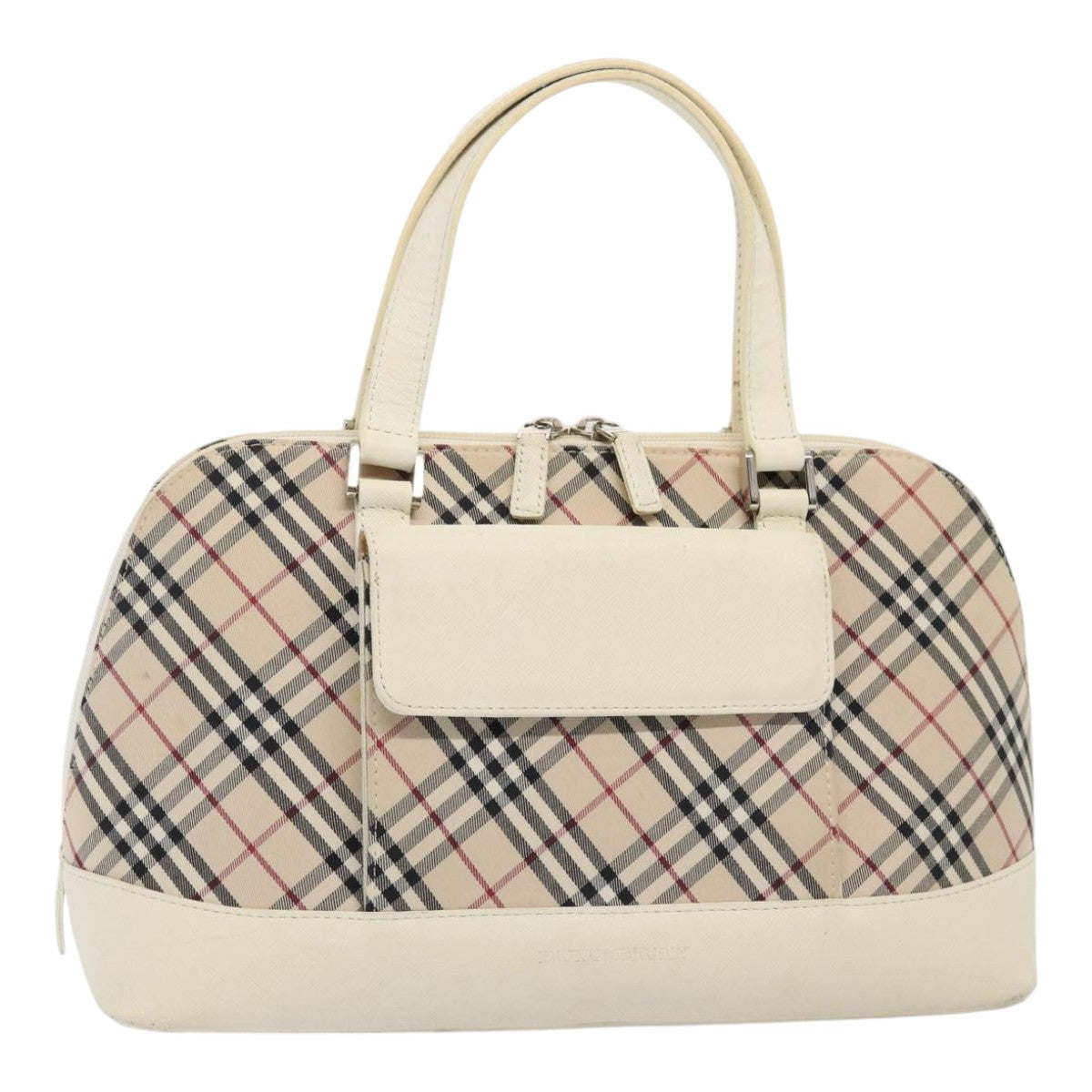 BURBERRY Nova Check Hand Bag Canvas Beige White Auth 88414