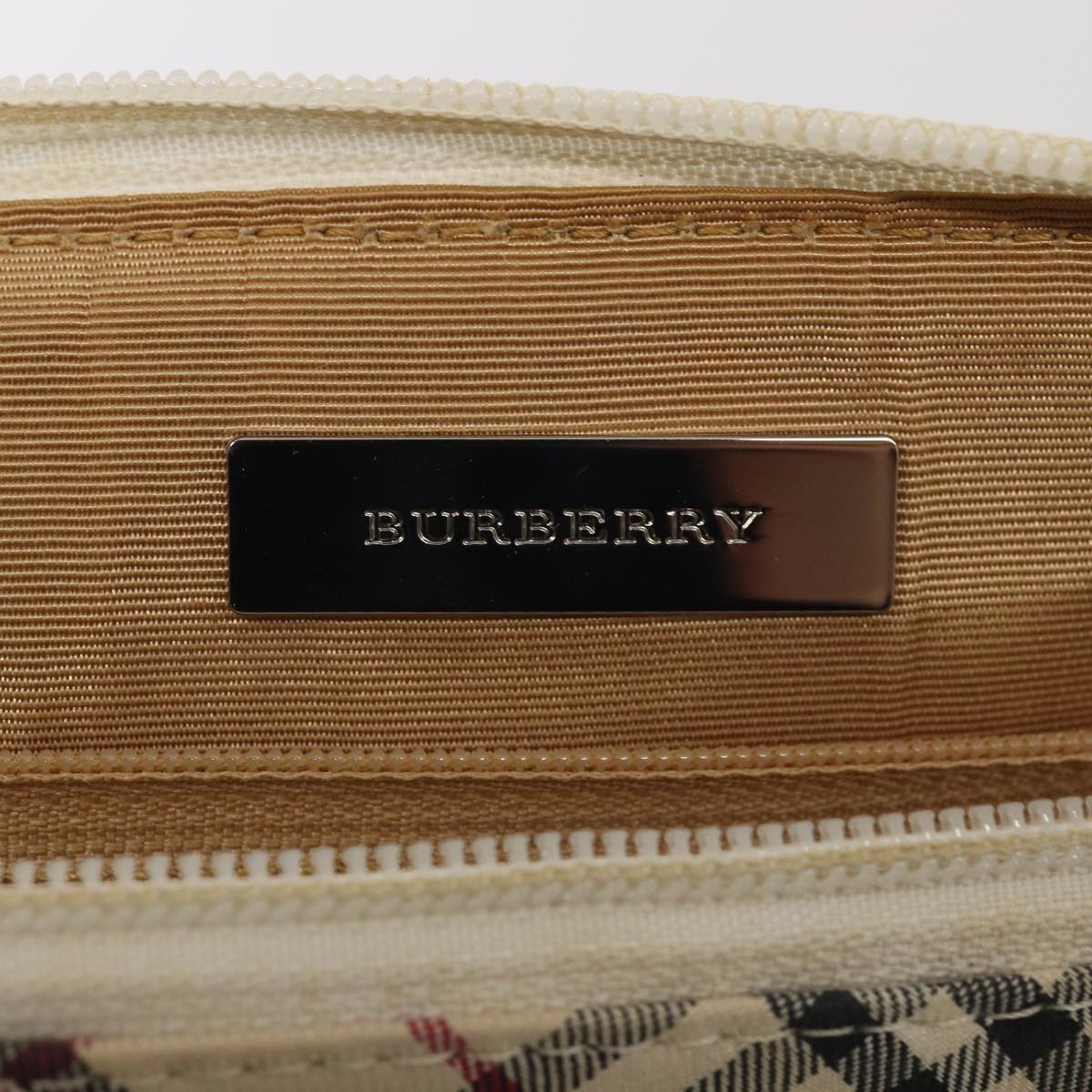 BURBERRY Nova Check Hand Bag Canvas Beige White Auth 88414