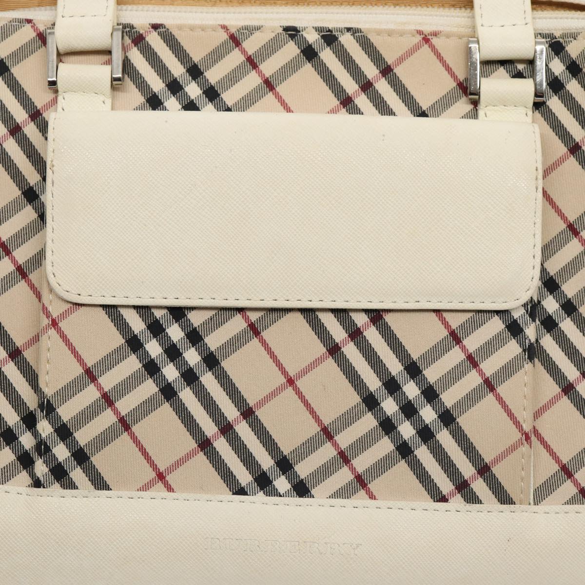 BURBERRY Nova Check Hand Bag Canvas Beige White Auth 88414