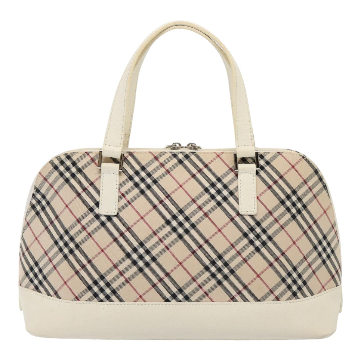 BURBERRY Nova Check Hand Bag Canvas Beige White Auth 88414