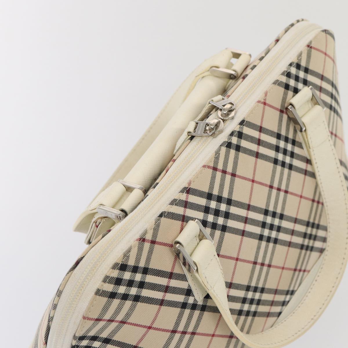 BURBERRY Nova Check Hand Bag Canvas Beige White Auth 88414