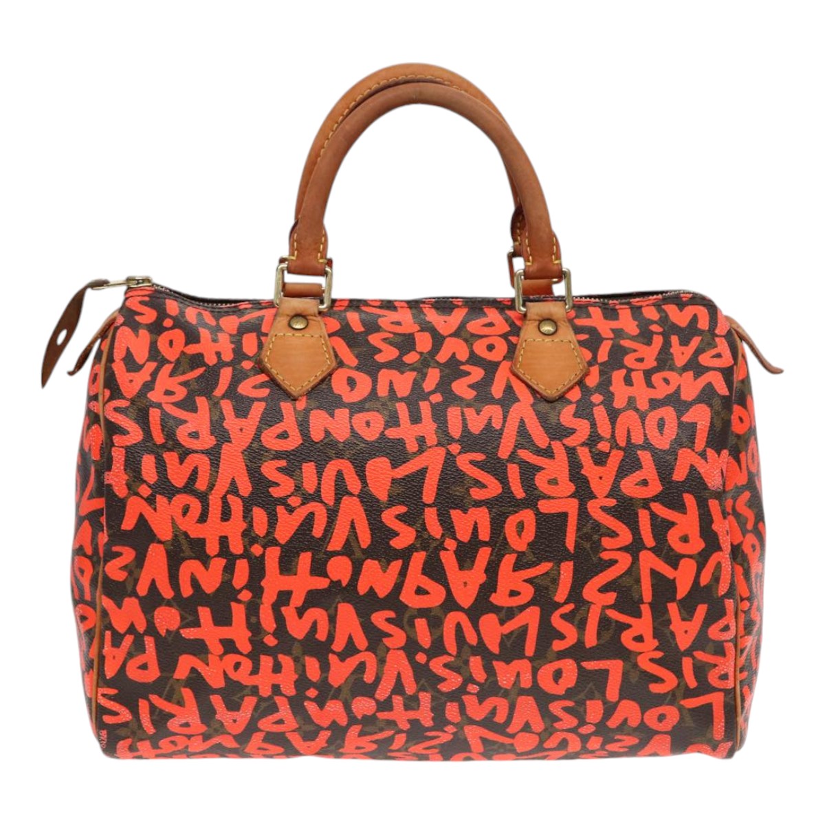 LOUIS VUITTON Monogram Graffiti Speedy 30 Hand Bag Orange M93705 LV Auth 88440