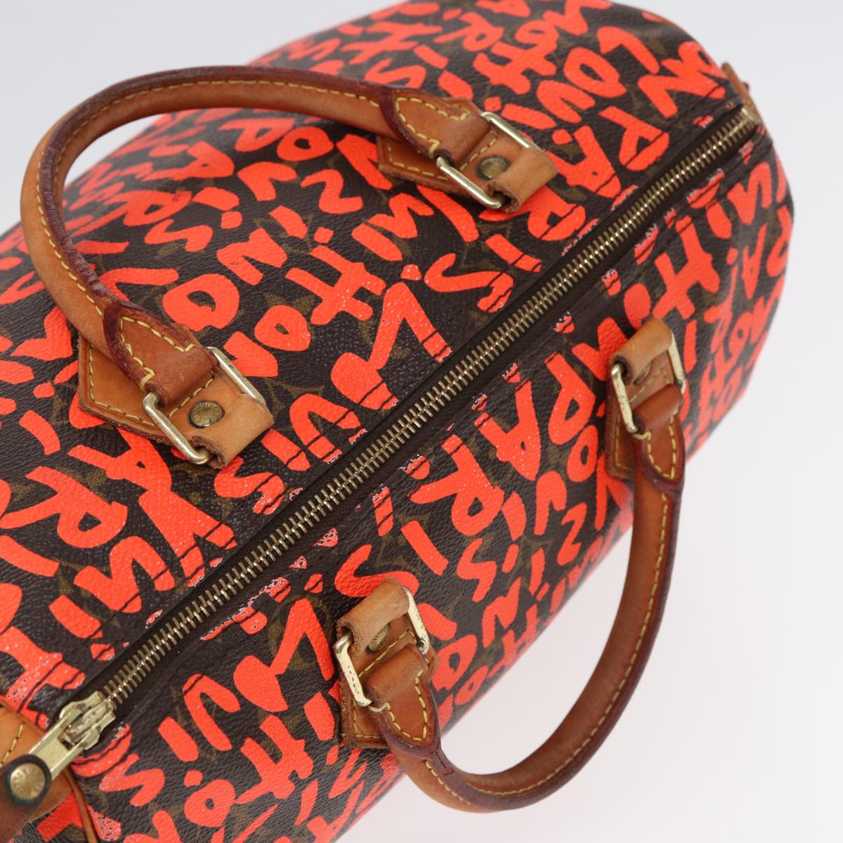 LOUIS VUITTON Monogram Graffiti Speedy 30 Hand Bag Orange M93705 LV Auth 88440