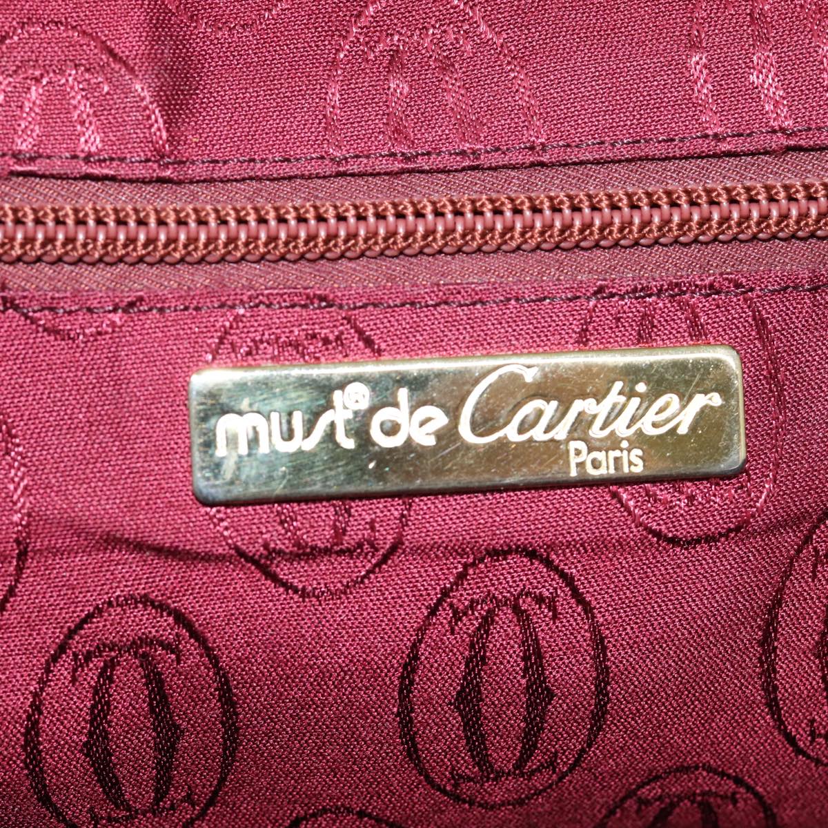 CARTIER Shoulder Bag Leather Bordeaux Gold Auth 88460