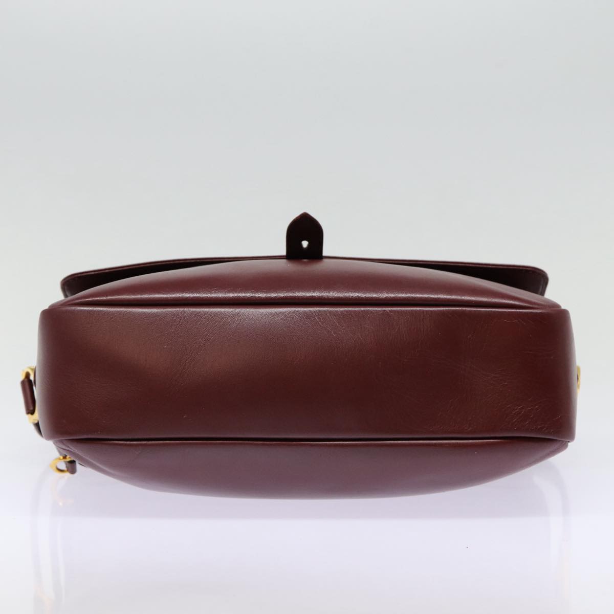 CARTIER Shoulder Bag Leather Bordeaux Gold Auth 88460