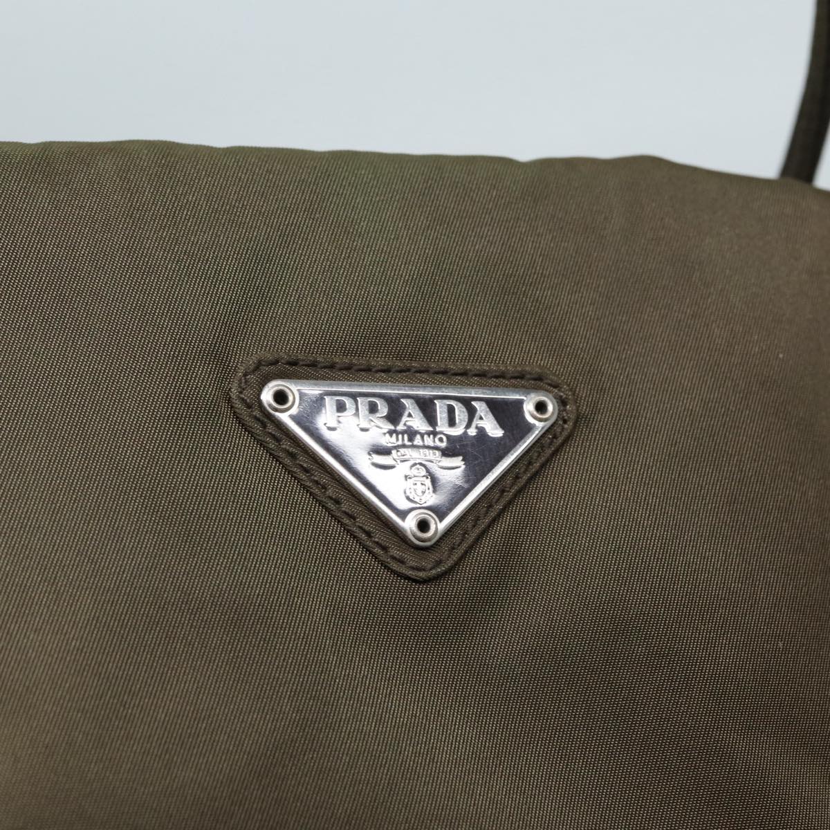 PRADA Hand Bag Nylon Khaki Silver Auth 88468