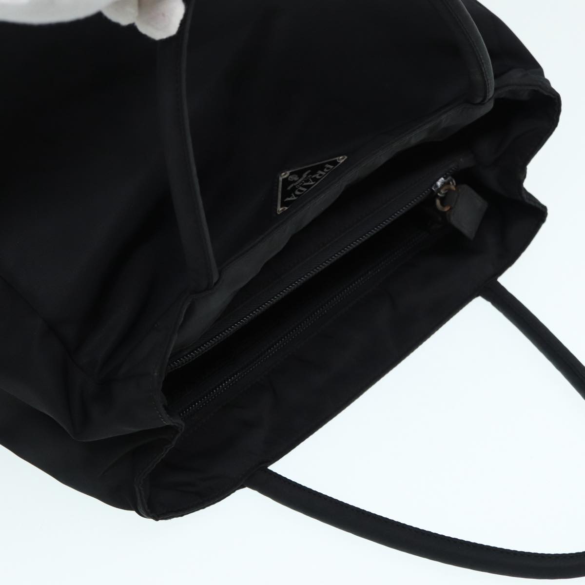 PRADA Hand Bag Nylon Black Silver Auth 88469