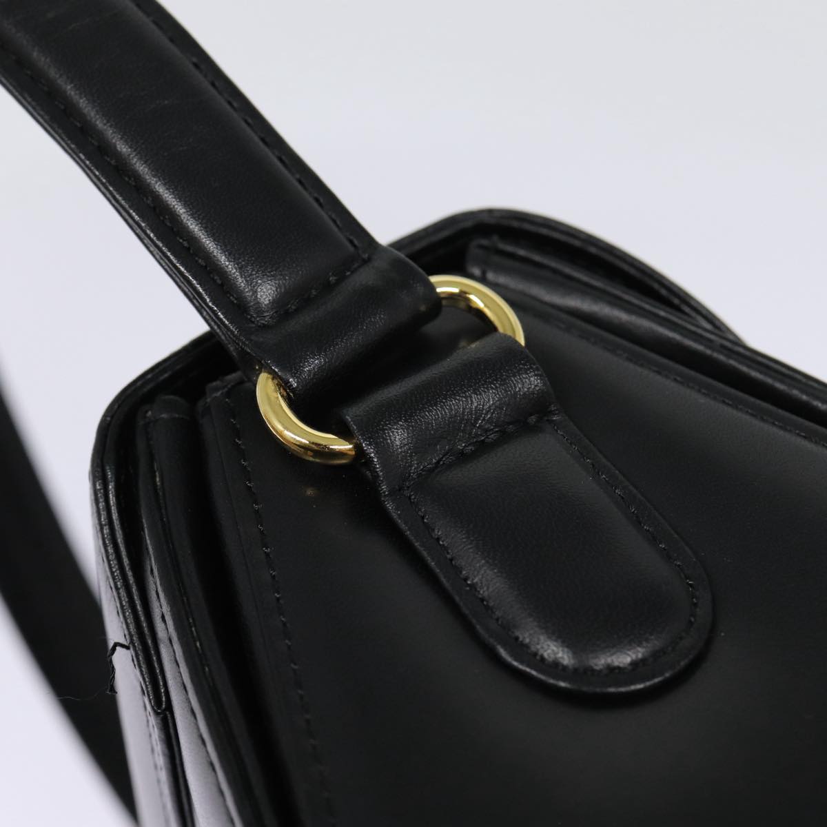 GIVENCHY Hand Bag Leather Black Gold Auth 88476