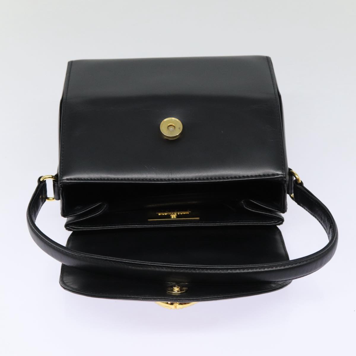 GIVENCHY Hand Bag Leather Black Gold Auth 88476