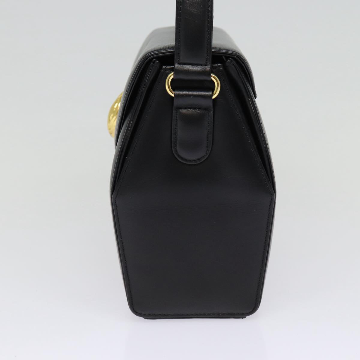 GIVENCHY Hand Bag Leather Black Gold Auth 88476