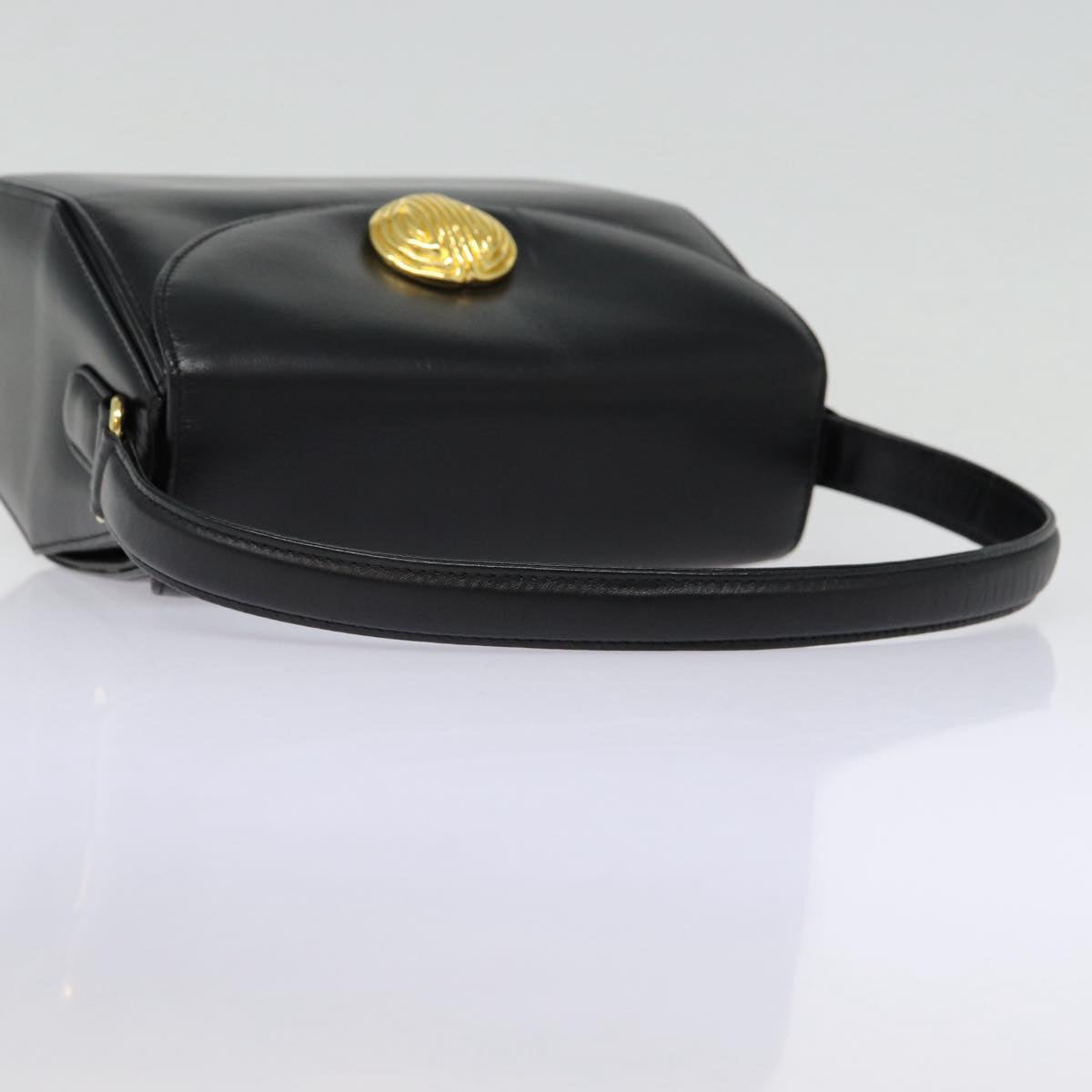 GIVENCHY Hand Bag Leather Black Gold Auth 88476