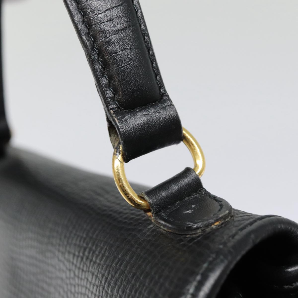 Christian Dior Hand Bag Leather Black Gold Auth 88497