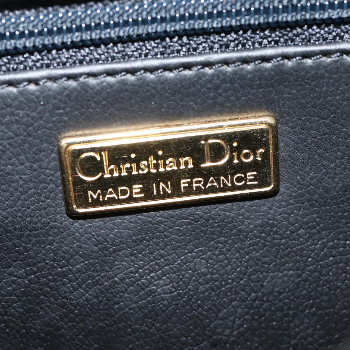 Christian Dior Hand Bag Leather Black Gold Auth 88497