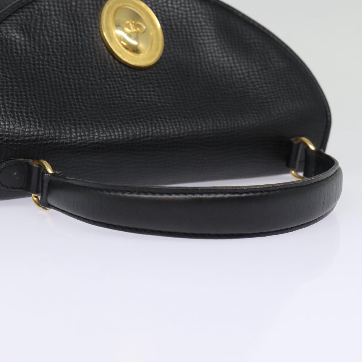 Christian Dior Hand Bag Leather Black Gold Auth 88497