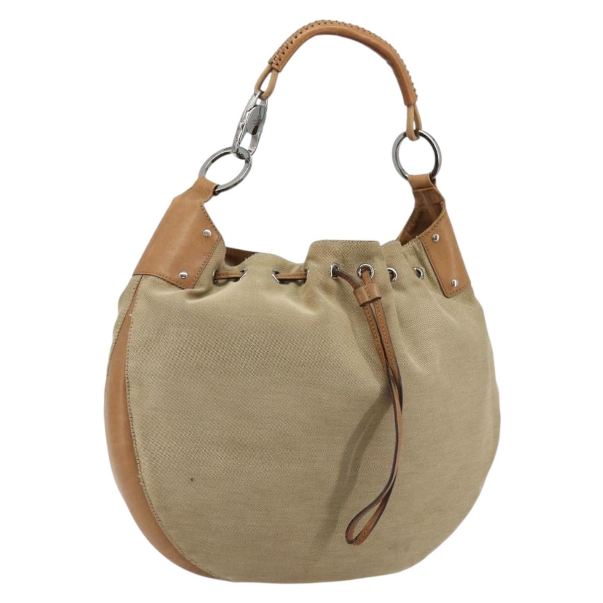GUCCI Shoulder Bag Canvas Leather Beige Brown Silver 109210 Auth 88498