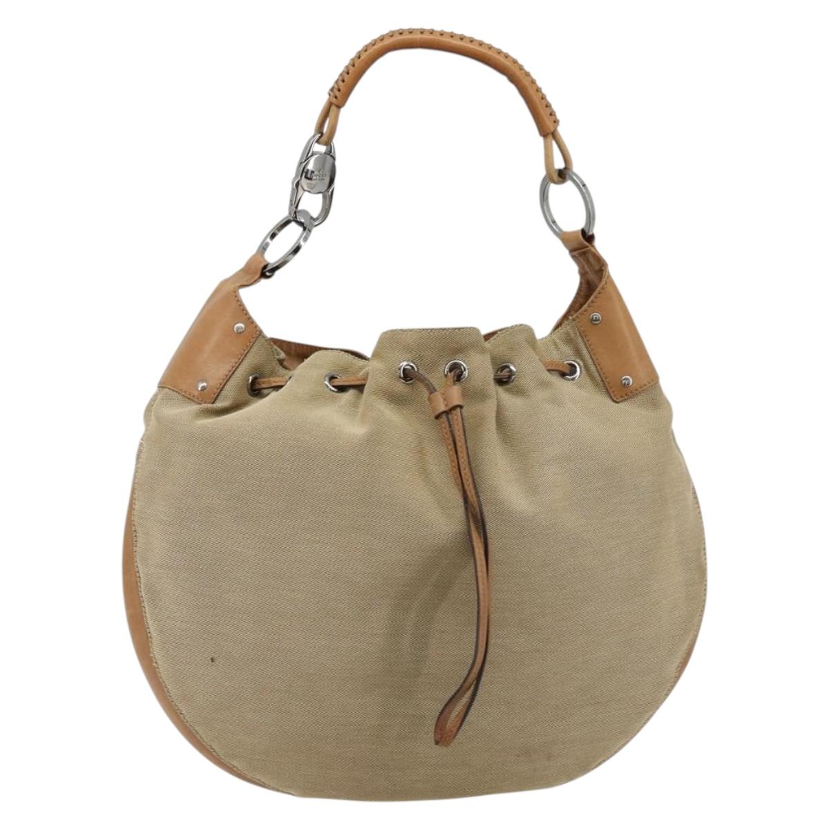 GUCCI Shoulder Bag Canvas Leather Beige Brown Silver 109210 Auth 88498
