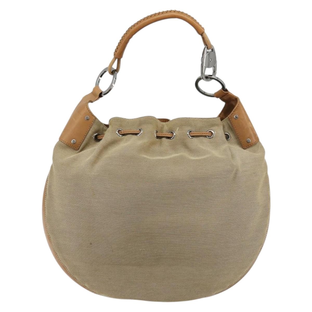 GUCCI Shoulder Bag Canvas Leather Beige Brown Silver 109210 Auth 88498
