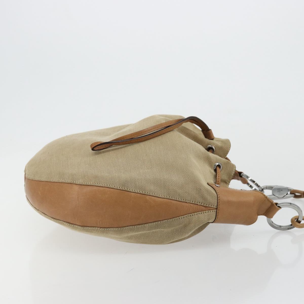 GUCCI Shoulder Bag Canvas Leather Beige Brown Silver 109210 Auth 88498