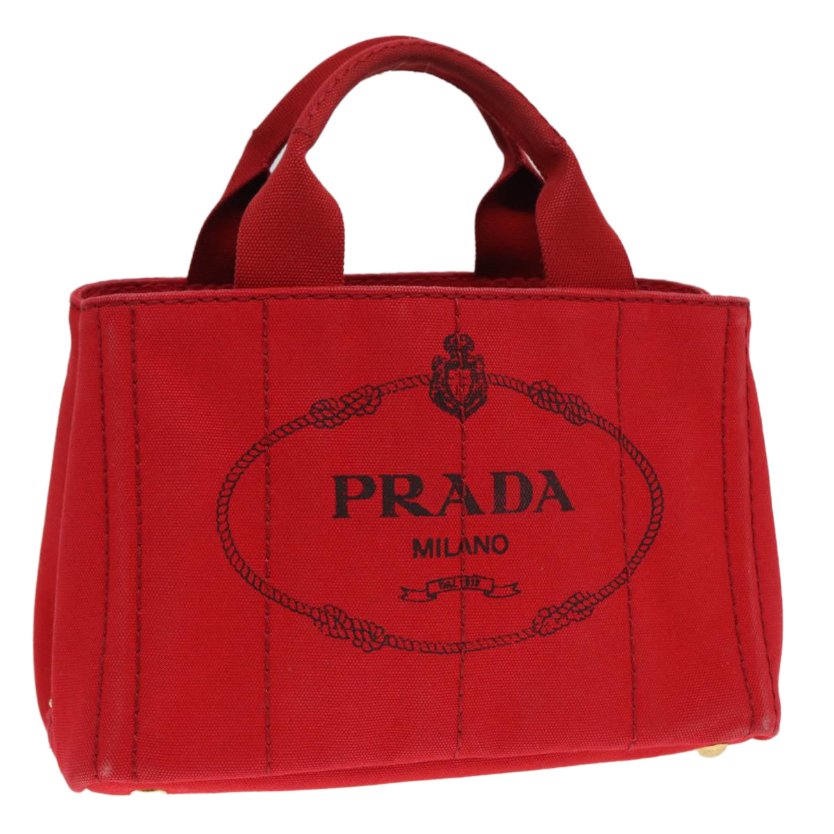 PRADA Canapa PM Hand Bag Canvas Red Gold Auth 88510