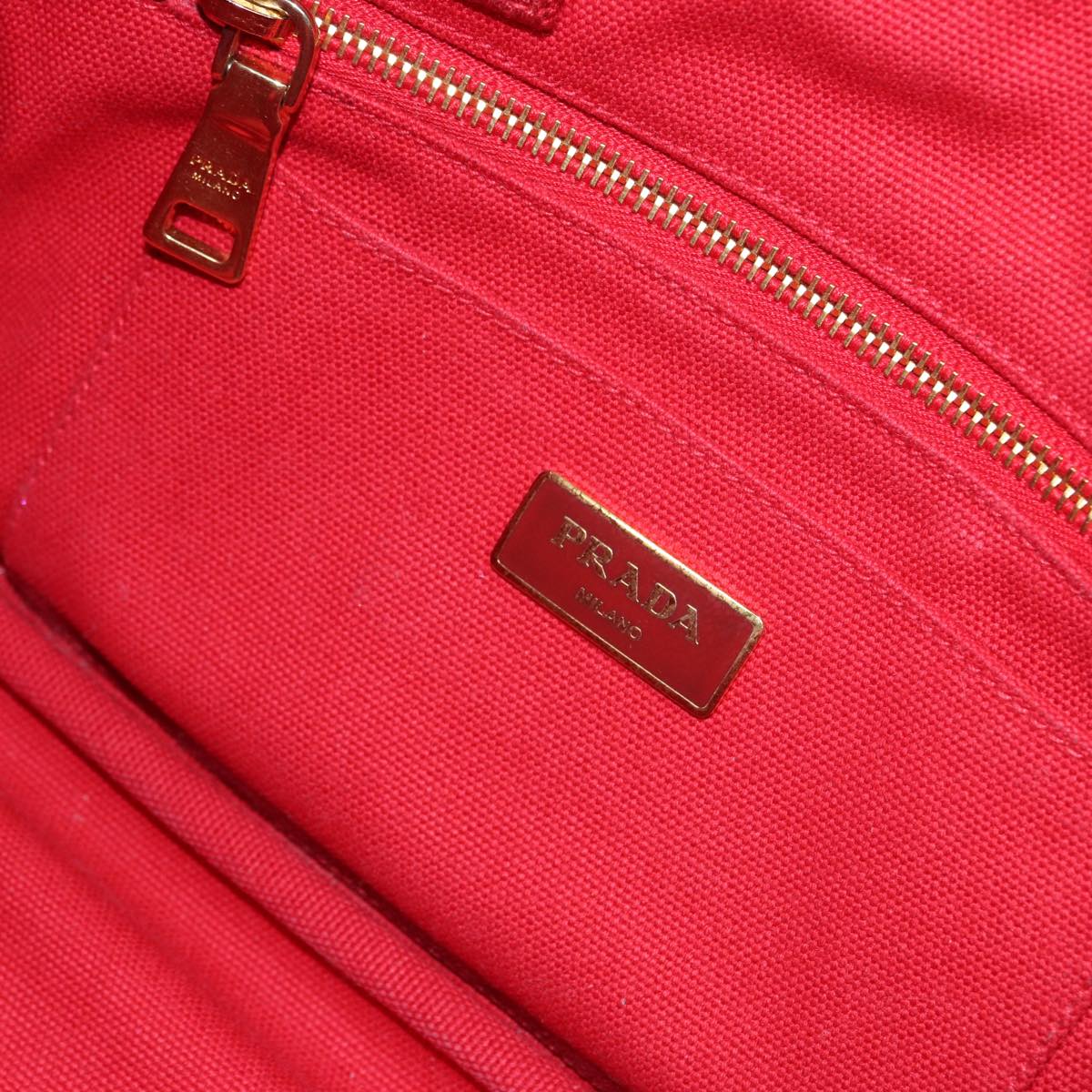 PRADA Canapa PM Hand Bag Canvas Red Gold Auth 88510